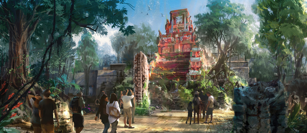 Tropical Americas Indiana Jones ride exterior concept art. 